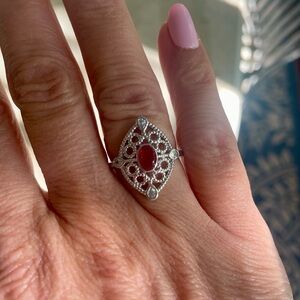 18k White Gold Plated Statement Ring by Pretty Bird size 8 NWOT